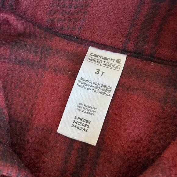 Carhartt maroon plaid fleece pullover 3T - Picture 3 of 7